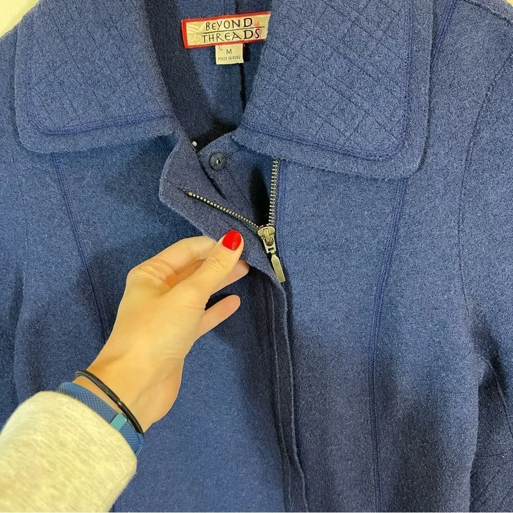 Beyond Threads Alpaca Wool Cardigan Zip‎ Up Sweater Blue Women’s Medium Peru